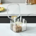 Transparente 4-Fächer Gewürzbox aus Acryl mit praktischen Löffeln und Deckel für Haushalt - Weiß