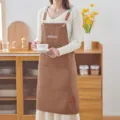Delantal de cocina impermeable para mujer, ropa de trabajo marrón con bolsillos y tirantes. - De moda / Café Claro
