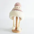 Détails du bonnet d'hiver tricoté pour enfants avec bord en fausse fourrure et pompons - Taille unique / Rose