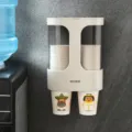 Wandmontierter doppelter Pappbecherhalter, lochfreier Plastikbecher Dispenser für Wasserspender. - Khaki