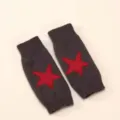 Dark grey knitted fingerless gloves with red star pattern for autumn and winter warmth. - Dark Gray