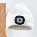 Berretto in Maglia LED Bianco Invernale Caldo Cappello con Torcia Pesca Notturna - Bianco