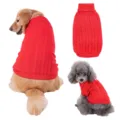 Détail pull tricot torsadé rouge pour animaux, col roulé confortable pour l'automne et l'hiver. - XS / Rouge
