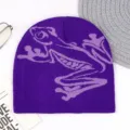 Berretto in maglia viola con stampa rana carina, cappello invernale caldo per donna e streetwear. - M (56-59cm) / Viola