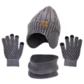 Conjunto gorro bufanda guantes invierno cálido forro polar gorro gris táctil para hombres - Gris