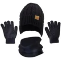 Conjunto de gorro bufanda y guantes de punto de invierno para hombre negro forro térmico - Negro