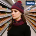 Christmas knitted hat and scarf set, warm winter beanie and neck warmer for holiday gift. - Burgundy