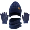 Conjunto de gorro bufanda y guantes de punto de invierno en azul marino, gorro cálido y táctiles. - Azul Marino