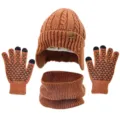 Conjunto de gorro guantes bufanda de invierno calientes punto grueso forro polar hombre - Caramelo