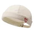 Berretto docker in tela beige da uomo e donna con ricamo a cuore rosso e cinturino. - M(56-58cm) / Bianco avorio