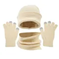 Conjunto gorro bufanda guantes punto invierno cálido color sólido guantes táctiles - Beige