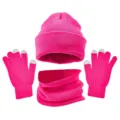 Ensemble bonnet d'hiver en tricot rose, tour de cou et gants tactile pour temps froid. - Rose rouge