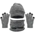 Conjunto de gorro bufanda y guantes táctiles de punto de invierno para hombre y mujer. - Gris claro