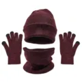 Conjunto de gorro bufanda y guantes táctiles de punto cálidos de invierno burdeos - Burdeos