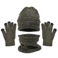 Ensemble De Bonnet Écharpe Et Gants Tactiles Tricotés Gris Foncé Chaud Pour Hiver - Kaki