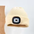 Witte LED Muts Gebreide Muts met Oplaadbare Hoofdlamp voor Buiten Vissen en Nachtwandelen - Broken Wit