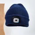 Unisex winter gebreide muts met ingebouwde LED hoofdlamp voor outdoor nachtvissen wandelen. - Donkerblauw
