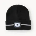 Berretto in maglia nera con luce LED invernale all'aperto calda USB ricaricabile striscia riflettente - Nero con Una Striscia