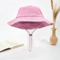 Cappello da pescatore in denim rosa con sottogola tesa larga protezione solare cappello - Rosa chiaro