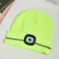 Berretto in maglia verde neon con lampada frontale LED ricaricabile USB per sport notturni all'aperto. - Giallo fluorescente una riga