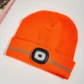 Oranger LED Strickmütze Beanie mit wiederaufladbarer Stirnlampe für Outdoor Sport und Nacht. - Orange Ein Streifen