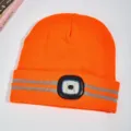 Oranger LED Strickmütze Beanie mit Reflektorstreifen, USB wiederaufladbare Mütze für Outdoor Nacht Sport. - Orange Zwei Streifen