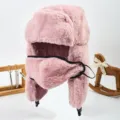 Cappello da trapper in pelliccia sintetica rosa con maschera facciale caldo cappello invernale - Rosa Liscio