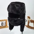 Cappello da Trapper Invernale Nero Ushanka Antivento con Maschera e Paraorecchie - Nero Liscio