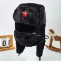 Colbacco nero in peluche con stella rossa invernale caldo ushanka con maschera - Nero con stella rossa a cinque punte