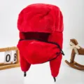 Berretto invernale ushanka in peluche rosso con maschera, cappello antivento caldo. - Rosso Liscio