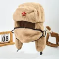 Cappello Ushanka Invernale Trapper Pelliccia Paraorecchie Caldo Spesso Bomber con Maschera - Logo spiga di grano cachi