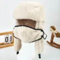 Cappello da trapper in peluche bianco con maschera facciale, caldo berretto invernale antivento. - Beige Tinta Unita