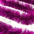 Close-up detail of fuchsia metallic tinsel garland, thick and fluffy holiday decor. - Rose Red - 2m*9cm