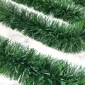 Green tinsel garland detail shot, thick Christmas decorative ribbon close up, festive props - Green - 2m*9cm