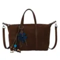 Brown suede dumpling shoulder bag with flower charm stylish women crossbody tote variant. - With Pendant / Brown