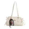 Chic borsa a spalla in pelle PU per donna, elegante borsa estiva da lavoro con simpatico ciondolo. - con portachiavi / Bianco