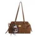 Borsa a spalla marrone grande capacità per donna, elegante borsa vintage in pelle PU chic. - con portachiavi / Marrone