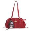 Elegante borsa a tracolla rossa da donna con doppi manici e grande capacità di carico. - con portachiavi / Rosso