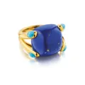 Detaillierte Nahaufnahme des vergoldeten Lapislazuli-Rings mit edlen Edelsteindetails. - Größe 8 / Gold Blau