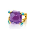 Luxus 18k vergoldeter Kissen lila Kristall Ring mit Türkis Akzenten Modeschmuck - Größe 8 / Gold Violetter Kristall