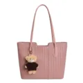 Borsa a tracolla intrecciata rosa da donna grande capacità con ciondolo orsetto per lavoro - Borsa Singola / Rosa