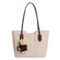 Woven tote bag for women stylish commuting shoulder handbag large capacity casual purse with bear. - White