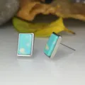 Eckige Türkis Edelstein Silber Ohrstecker Detailansicht, elegante minimalistische Mode Schmuck. - Rechteck