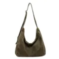 Donkergroene Suede Hobo Schoudertas Vintage Slouchy Crossbody Tas Alledaagse Stijl - Eén maat / Groen