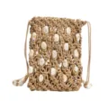 Borsa a tracolla mini intrecciata a mano da donna estate moda perline svuotata borsa casual - Cachi