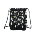 Borsa a tracolla mini in macramè nero con perline, pochette telefono traforata estiva. - Nero