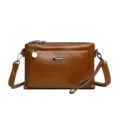Retro brown PU leather multi-layer crossbody shoulder bag minimalist casual daily purse - Yellow Brown