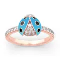Blauer Marienkäfer Ring Roségold Pave Diamant süß Tier Mode Schmuck elegantes Geschenk - Größe 6 / Einzigartiges Blau