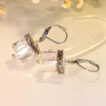 Hermosos pendientes de cristal cuadrado estrás mujer estilo retro minimalista joyería chic - Hebilla Plateada / Blanco