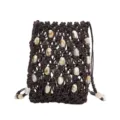 Borsa a tracolla mini intrecciata marrone fatta a mano perline estate casual telefono - Caffè